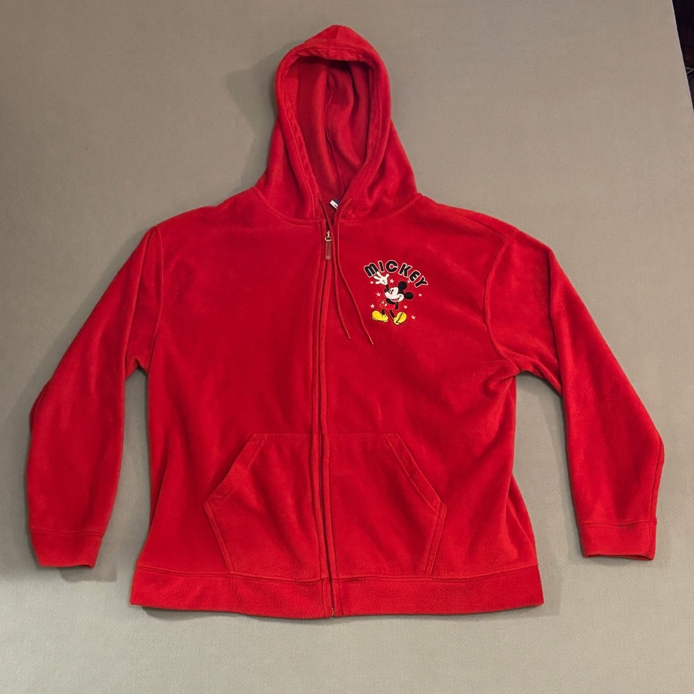 Disney Mickey Mouse Red Fleece Full Zip Hoodie Womens 2X Embroidered Graphic
